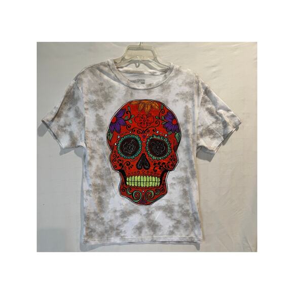Fosforos Tops - Women's Fosforos Galileo T-shirt Large Dia De Los Muertos Sugar Skull tie-dye